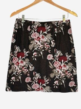 J Jill Floral Faux Wrap Skirt • S Petite • Dark Tapestry Cross Stitch Knit EUC